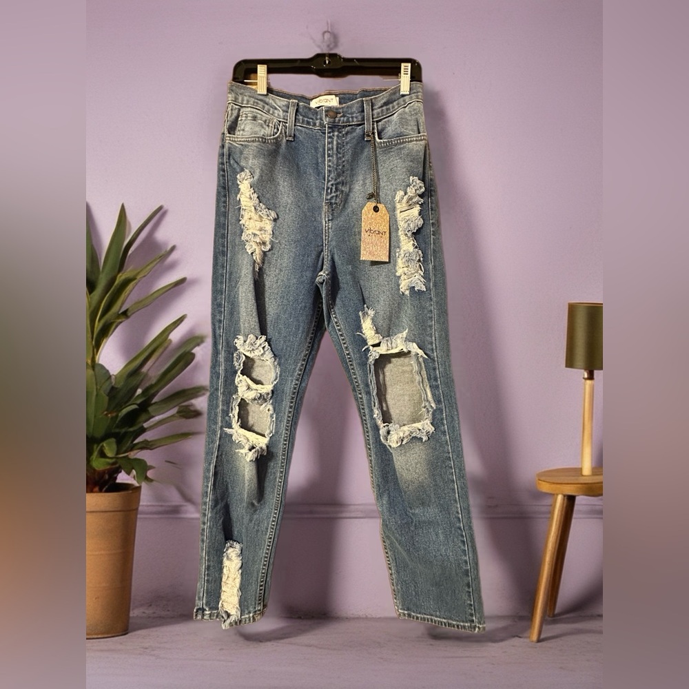 VIBRANT Distressed High-Waist Blue Jeans